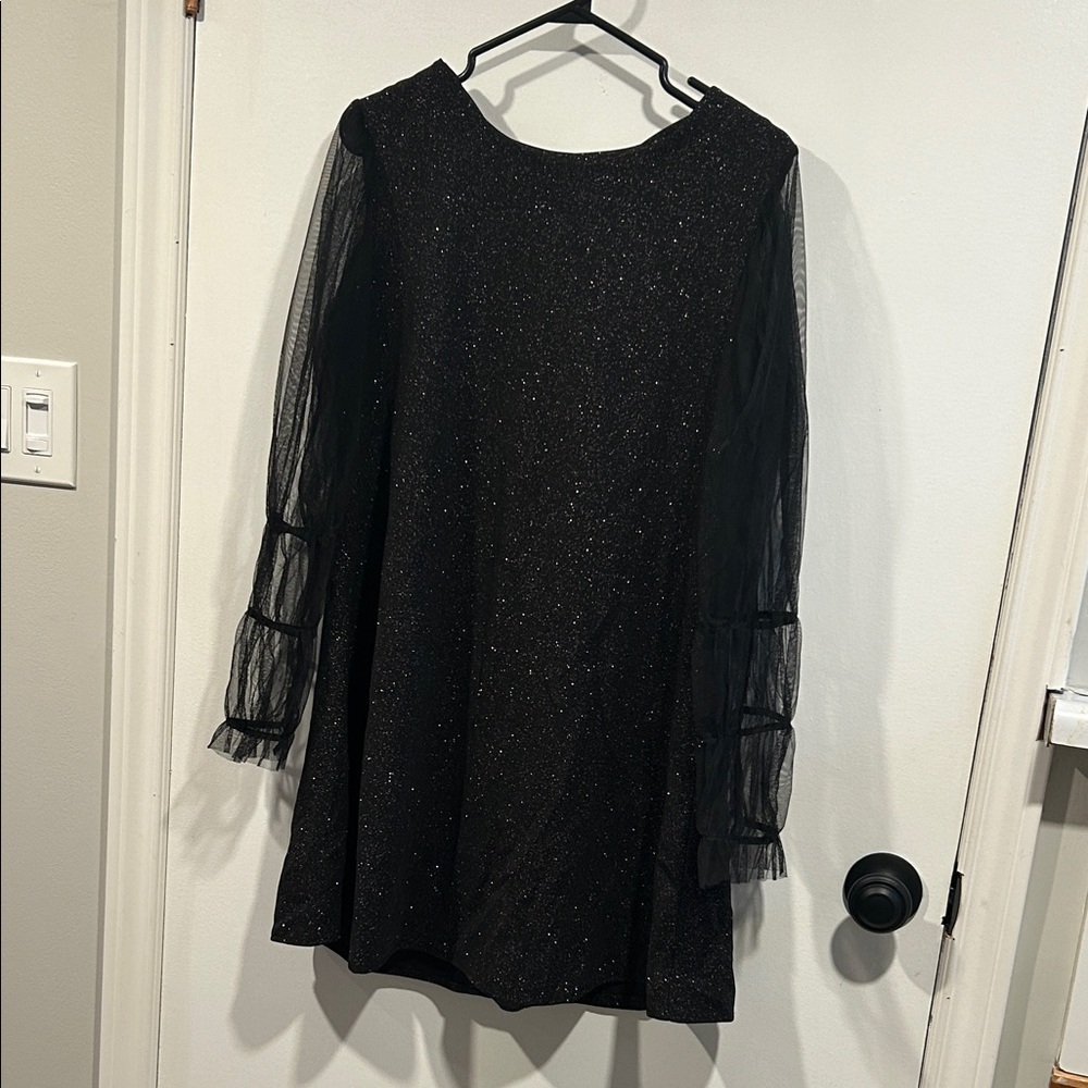 Elegant Black Glitter Mini Dress With Gorgeous Sleeves - PTP 19.5”